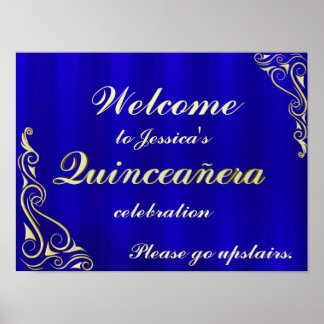 Elegant Gold and Blue Quinceanera Welcome Sign