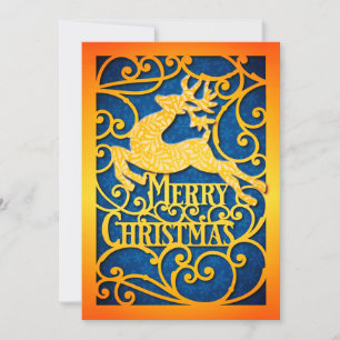 Elegant Gold and Blue Reindeer "Merry Christmas"  Holiday Card