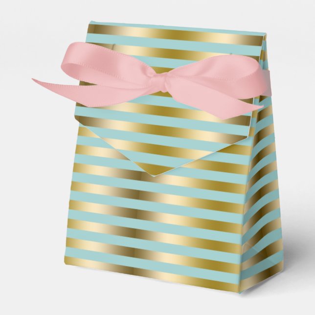 Elegant Gold And Blue Stripes Pattern Favor Box (Front Side)
