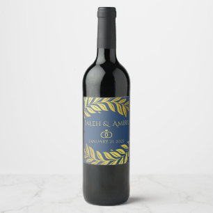 Elegant Gold and Blue Wedding Sign Wine Label