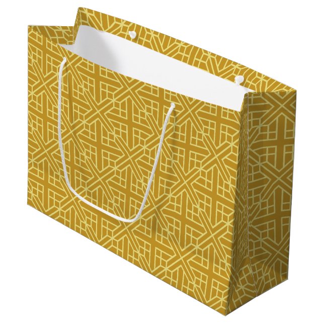 Elegant Gold and Brown Diamond Geometric Pattern Large Gift Bag (Front Angled)