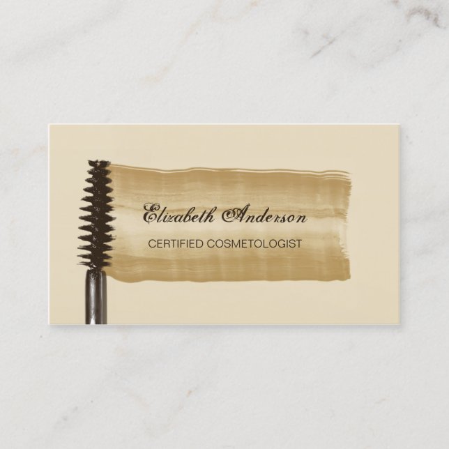 Elegant Gold and Brown Mascara Cosmetologist Business Card (Front)