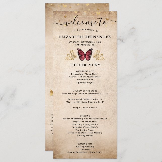 Elegant Gold and Burgundy Quince Butterfly Program (Front/Back)