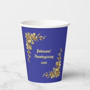 Elegant Gold and Burgundy Thanksgiving Paper Cups