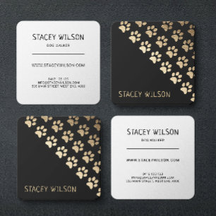 Elegant Gold And Charcoal Dog Walker Pet Groomer Square Business Card