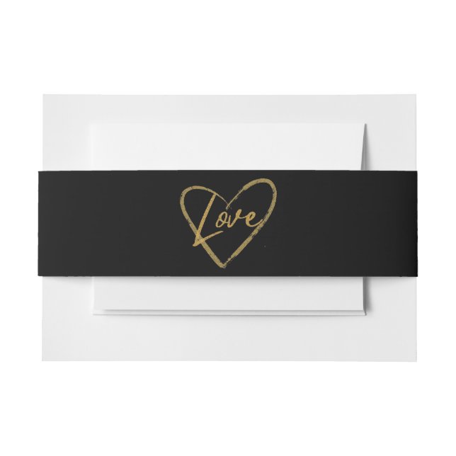 Elegant Gold and Coppertone Foil Love Black Invitation Belly Band (Front Example)