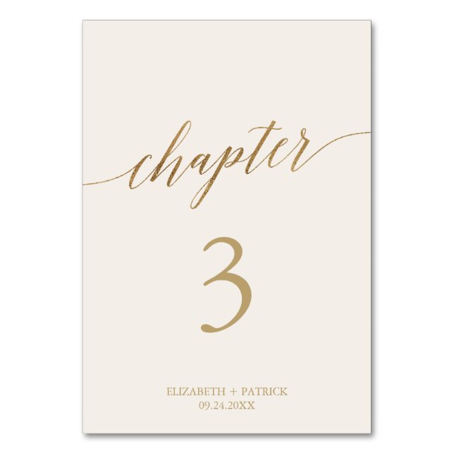 Elegant Gold and Cream Chapter Table Number (Front)