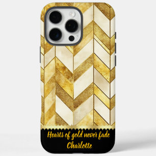 Elegant gold and cream geometric pattern design iPhone 16 pro max case