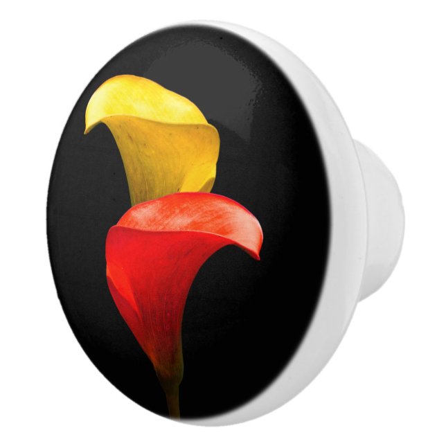 Elegant Gold and Crimson Calla Lilies Ceramic Knob (Right)