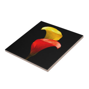Elegant Gold and Crimson Calla Lilies Tile