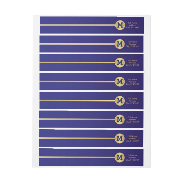 Elegant Gold and Dark Blue Design Wrap Around Label (Sheet)