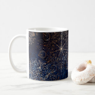 Elegant Gold and Dark Blue Floral Mandala Pattern Coffee Mug