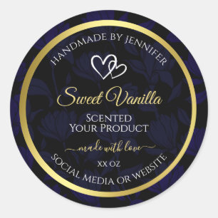Elegant Gold and Dark Blue Floral Product Labels