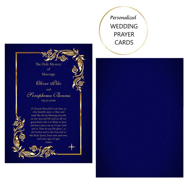 Elegant Gold and Dark Blue Wedding Prayer Card     (Creator Uploaded)