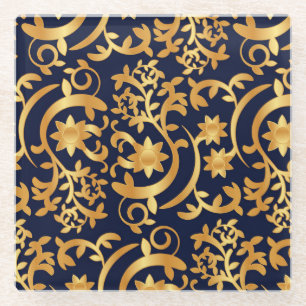 Elegant gold and dark navy glass coaster
