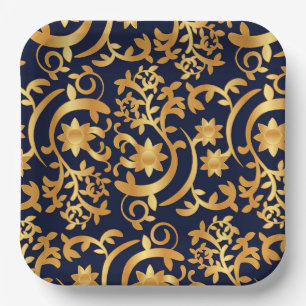 Elegant gold and dark navy paper plate