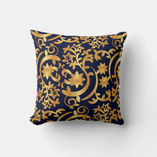 Elegant gold and dark navy throw pillow