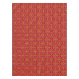 Elegant Gold and Deep Pink Floral Damask Pattern Tablecloth