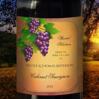Elegant Gold and Grapes Custom Wine Label