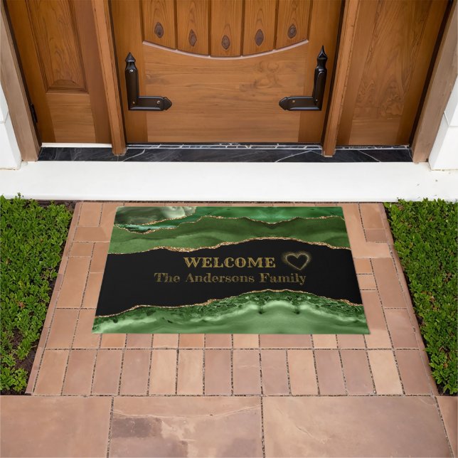 Elegant Gold and Green Agate Welcome Christmas  Doormat (Outdoor)