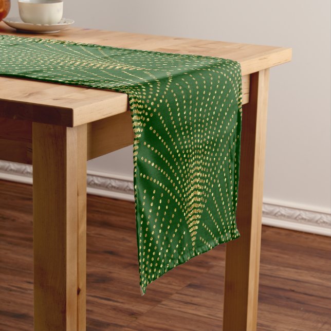 Elegant & Gold and Green Art-Deco Pattern  Short Table Runner (In Situ)