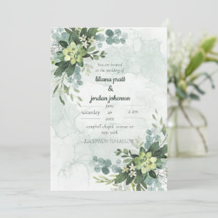 Elegant gold and green Eucalyptus Moss Sages  Invi Invitation