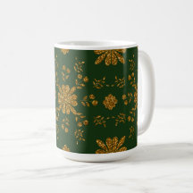 Elegant Gold and Green Folk Art Floral Mug