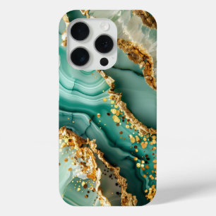 Elegant Gold And Green Marble iPhone 15 Pro Case