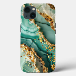 Elegant Gold And Green Marble iPhone 13 Case