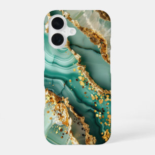 Elegant Gold And Green Marble iPhone 16 Case