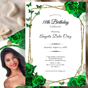 Elegant Gold and Green Rose 18th Birthday Debut  Invitation