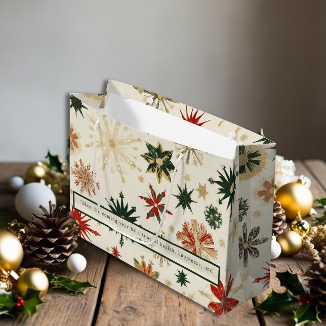 Elegant Gold and Green Snowflakes patterns Large Gift Bag (Elegant Gold and Green Snowflakes patterns Large Gift Bag)