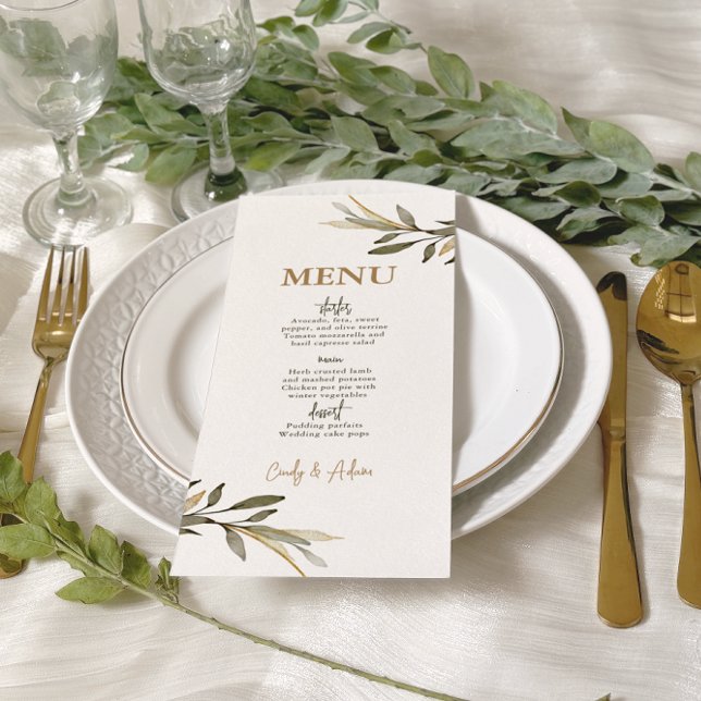 Elegant Gold and Greenery Wedding Menu (Creator Uploaded)