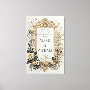 Elegant Gold and Grey Floral Canvas Print