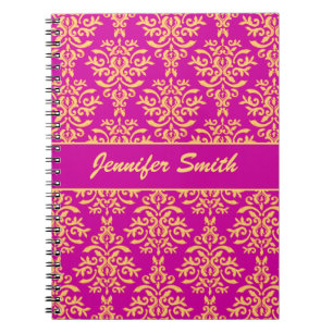Elegant Gold and Hot Pink Magenta Damask Notebook