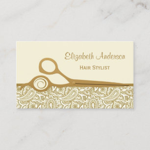 Elegant Gold and Ivory Paisley Hair Salon Business Card