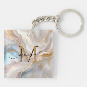  Elegant Gold and Nacre Monogram Name Personalized Keychain