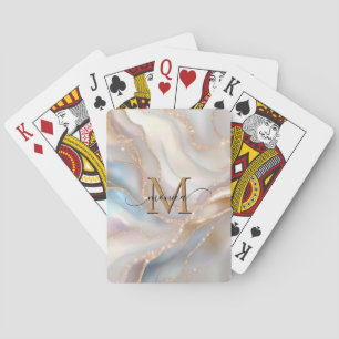 Elegant Gold and Nacre Monogram Name Personalized Playing Cards
