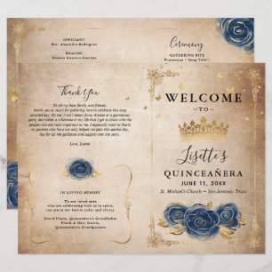 Elegant Gold and Navy Blue Quinceanera Program