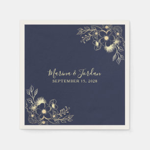 Elegant Gold and Navy Blue Wedding Napkin