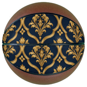 Elegant Gold and Navy Damask Vintage Motif Design Basketball