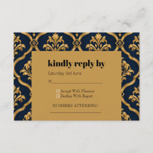 Elegant Gold and Navy Damask Vintage Motif Design Enclosure Card