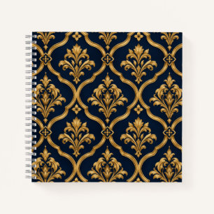 Elegant Gold and Navy Damask Vintage Motif Design Notebook