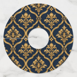 Elegant Gold and Navy Damask Vintage Motif Design Wine Glass Tag