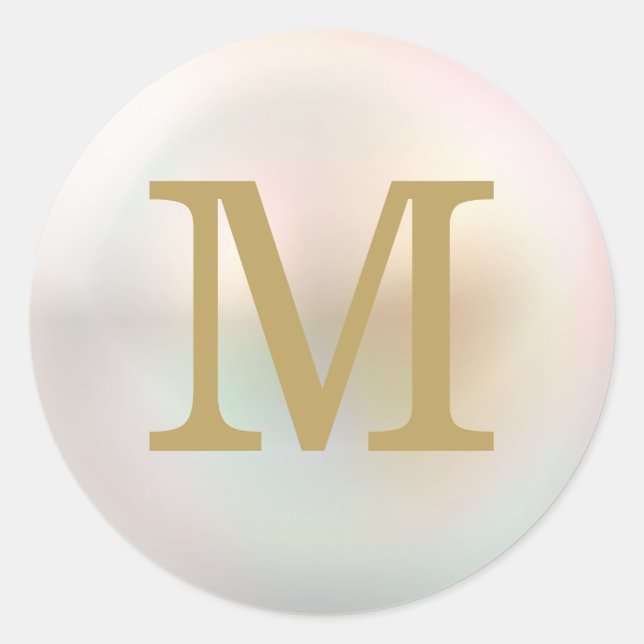 Elegant Gold and Pearl Monogram Classic Round Sticker (Front)