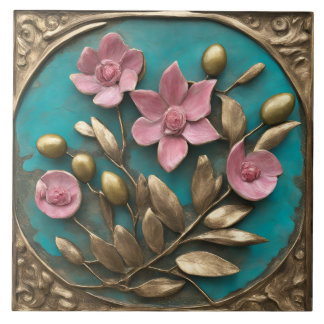 Elegant Gold and Pink Mosaic  Tile