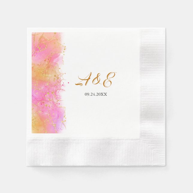 Elegant Gold And Pink Paper Napkin (Front)
