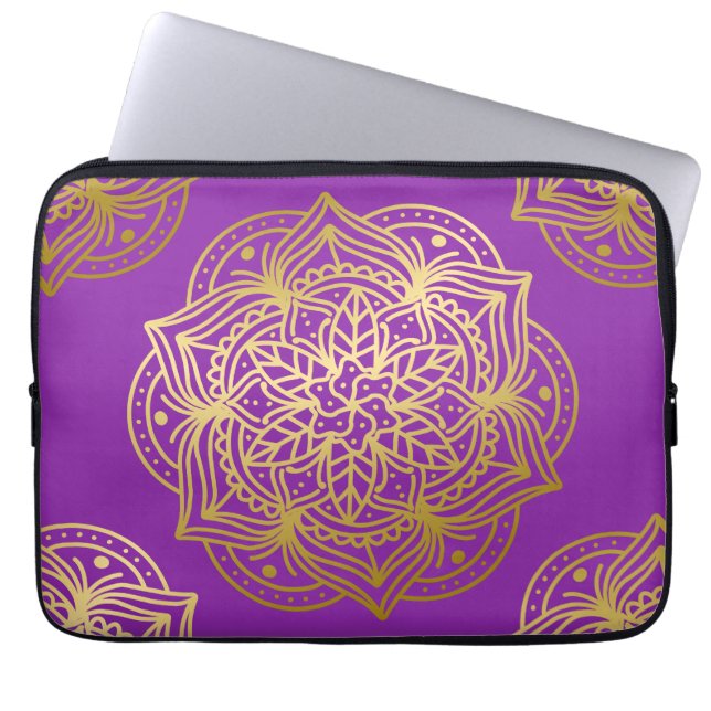 Elegant Gold and Purpel  Mandala Pattern Laptop Sleeve (Front)