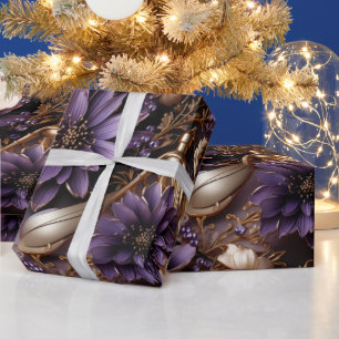 Elegant Gold and Purple Botanical floral Christmas Wrapping Paper