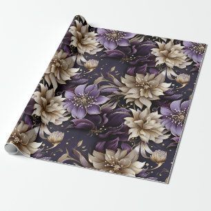 Elegant Gold and Purple Botanical floral Christmas Wrapping Paper
